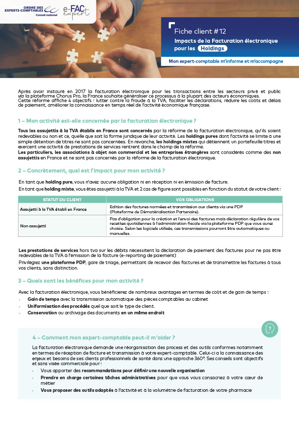 Impacts de la Facturation �lectronique pour les Holdings