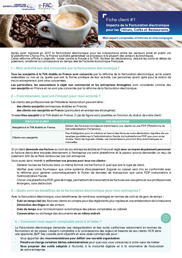 Impacts de la Facturation �lectronique pour les H�tels, Caf�s et Restaurants