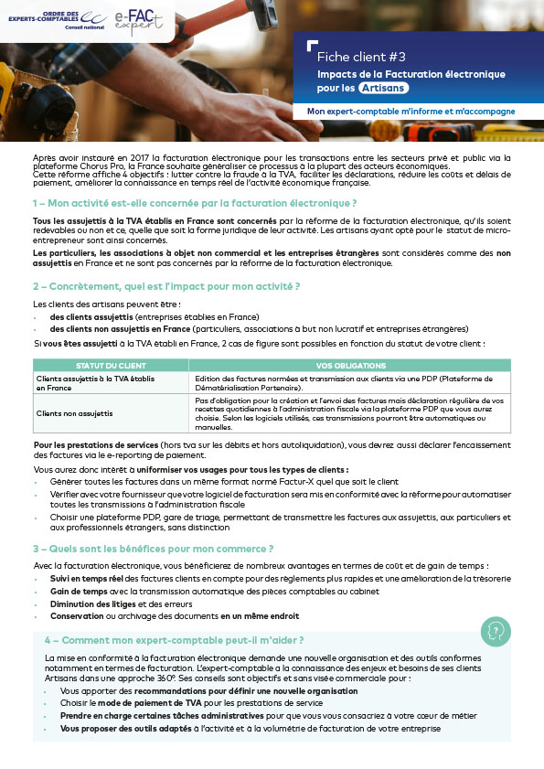 Impacts de la Facturation �lectronique pour les Artisans