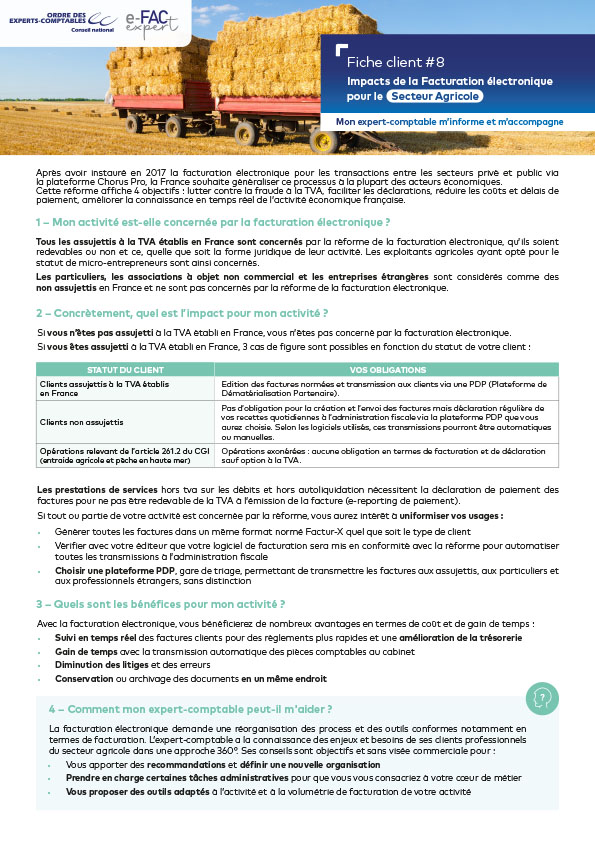 Impacts de la Facturation �lectronique pour le Secteur Agricole